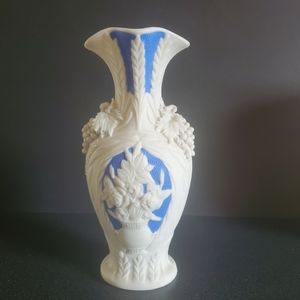 Antique Blue Bennington Parianaware Vase 9" in Tall. Some Chips On the Side.